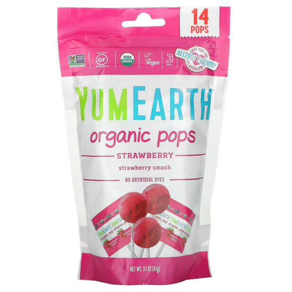 Yum Earth 有機無麩質棒棒糖-草莓口味 (14枝裝)
