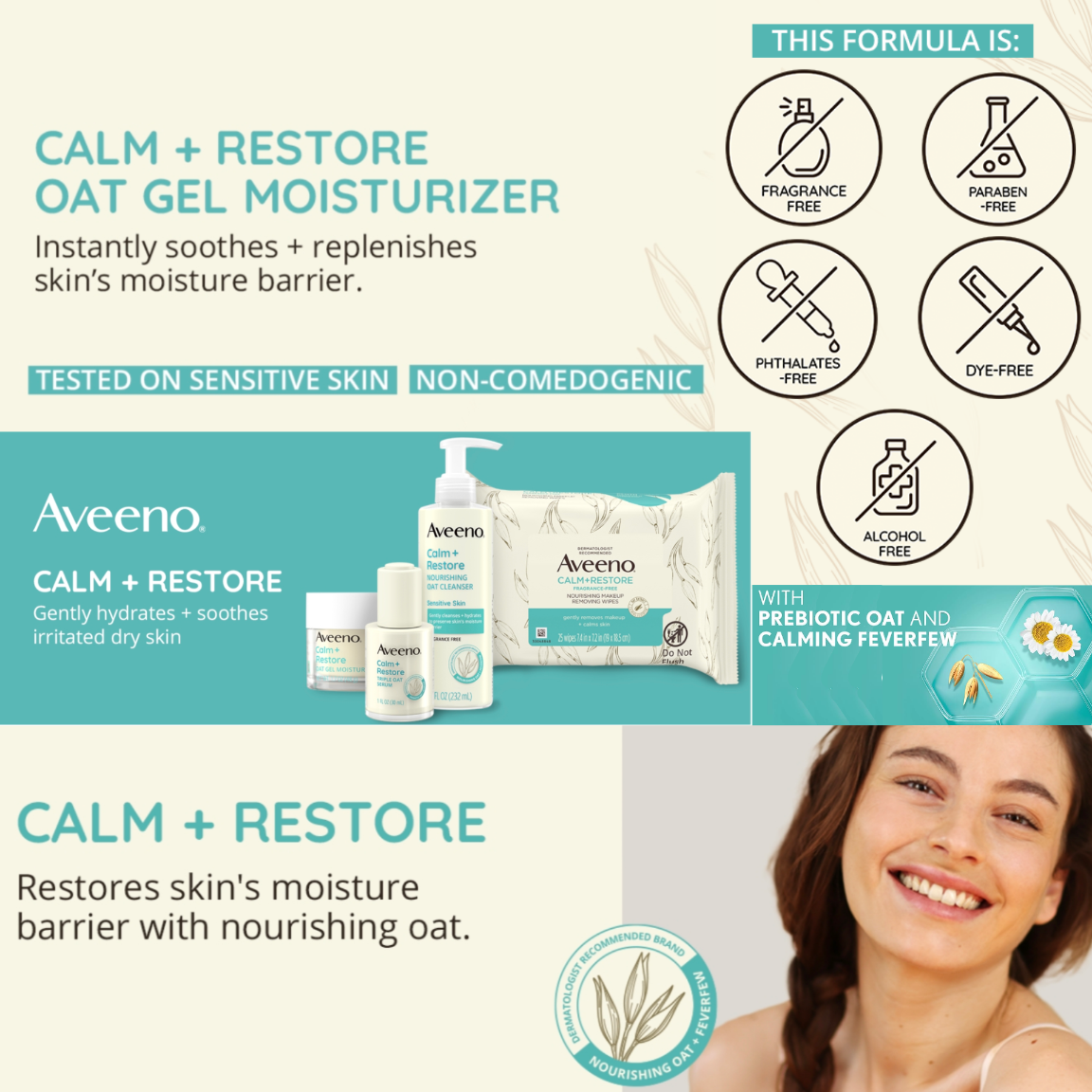 Aveeno Calm + Restore 燕麥小白菊保濕面霜｜Prebiotic Oat＋Feverfew
