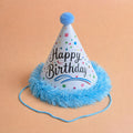 粉藍毛絨球簡約生日派對帽 可愛生日帽