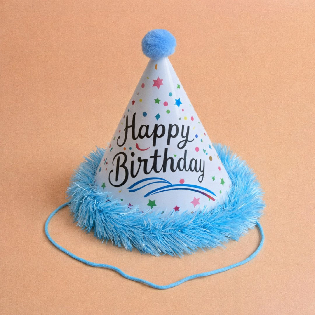 粉藍毛絨球簡約生日派對帽 可愛生日帽
