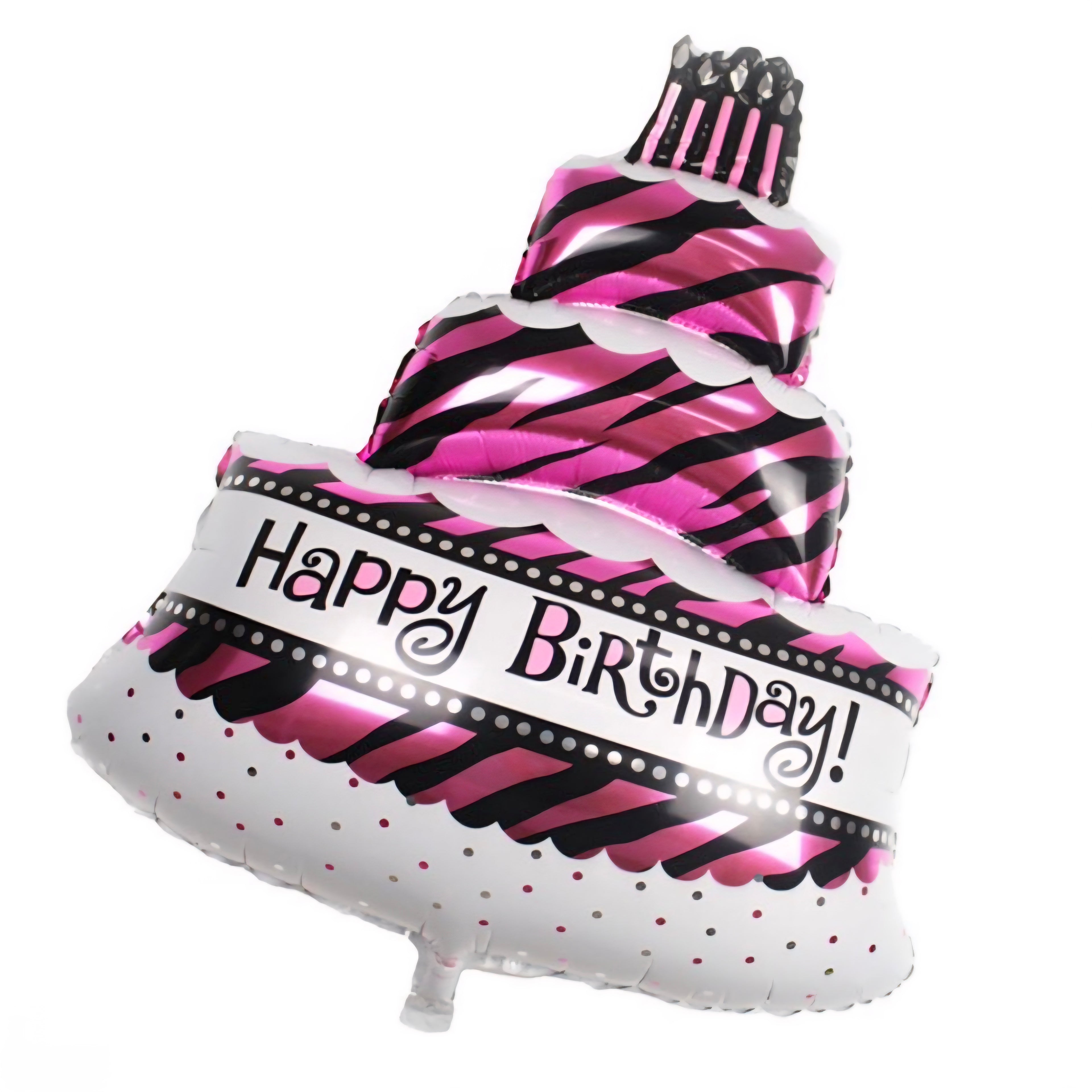69x98cm蛋糕造型Happy Birthday大型生日鋁箔氣球黑粉斑馬紋