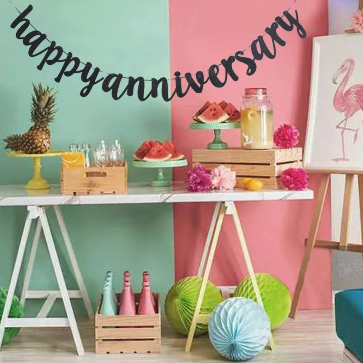 Happy Anniversary banner｜慶祝紀念佈置橫額｜美感小楷｜閃面