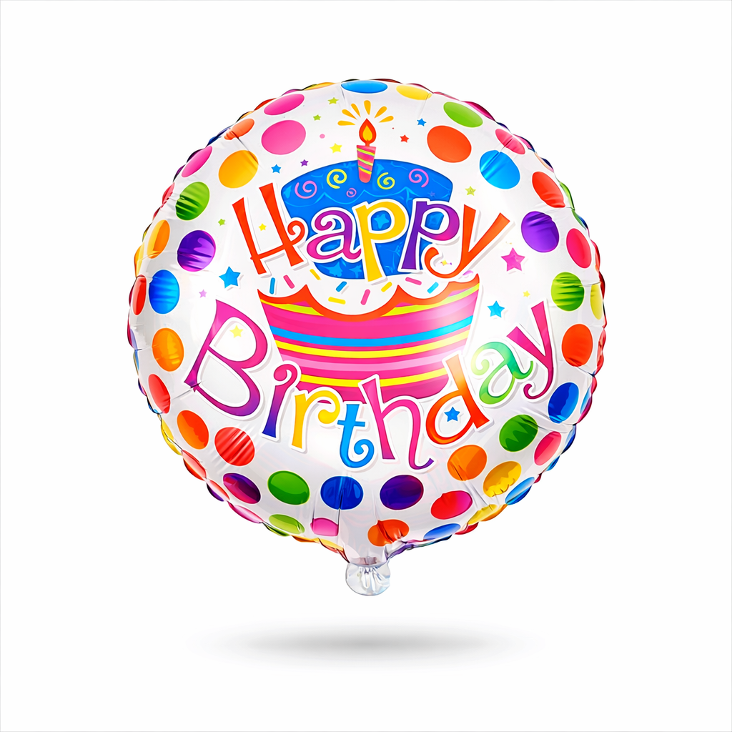 18吋Happy Birthday彩色波點圓形生日氣球鋁膜氣球