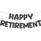 Happy Retirement banner｜退休派對佈置｜黑色閃面橫額