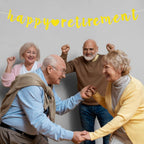 Happy Retirement banner｜退休派對佈置｜小楷金色閃面橫額