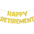 Happy Retirement banner｜退休派對佈置｜金色閃面橫額