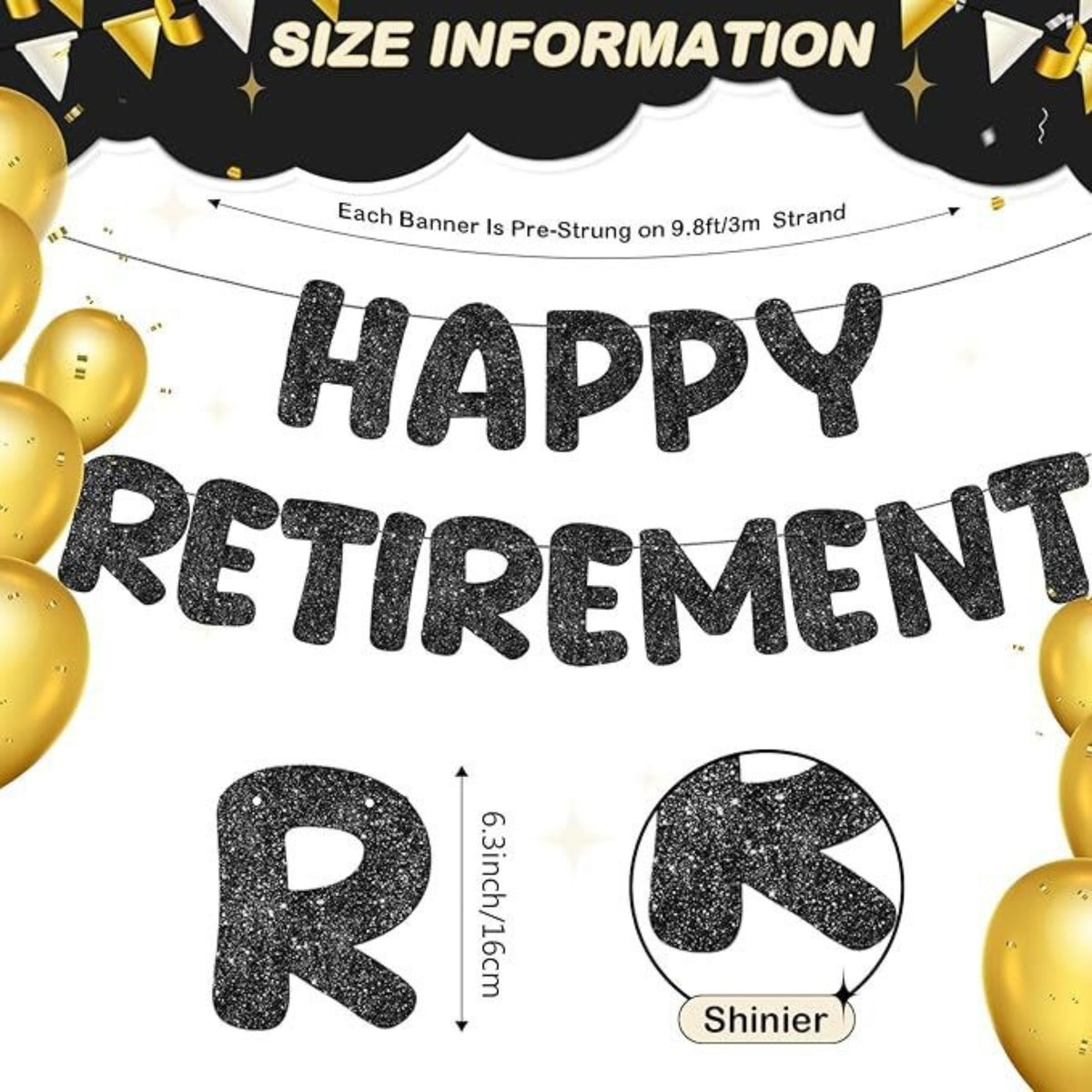 Happy Retirement banner｜退休派對佈置｜藍色閃面橫額