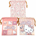 Hello Kitty束口收納袋三件套約21x18cm日版可愛旅行小物袋