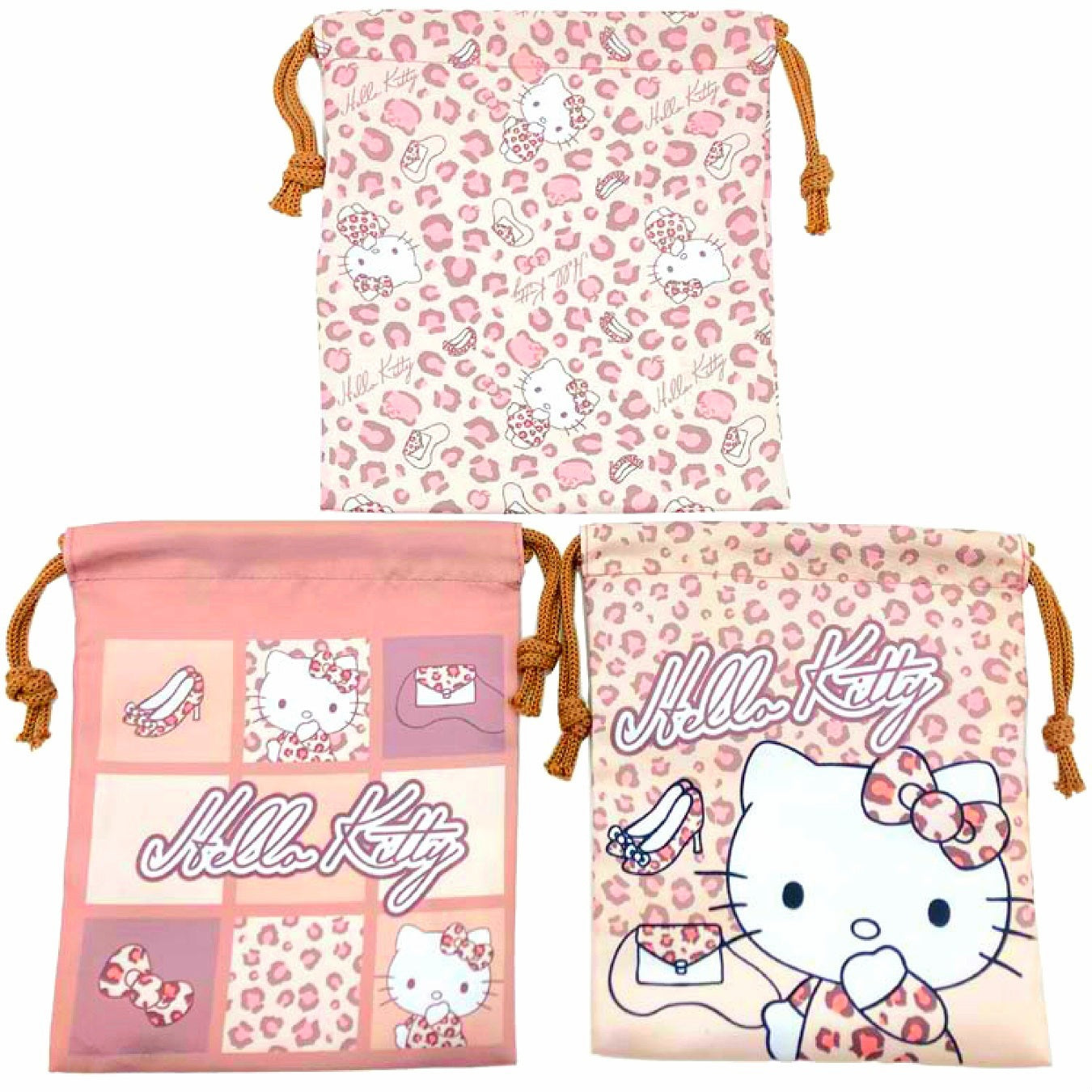 Hello Kitty束口收納袋三件套約21x18cm日版可愛旅行小物袋
