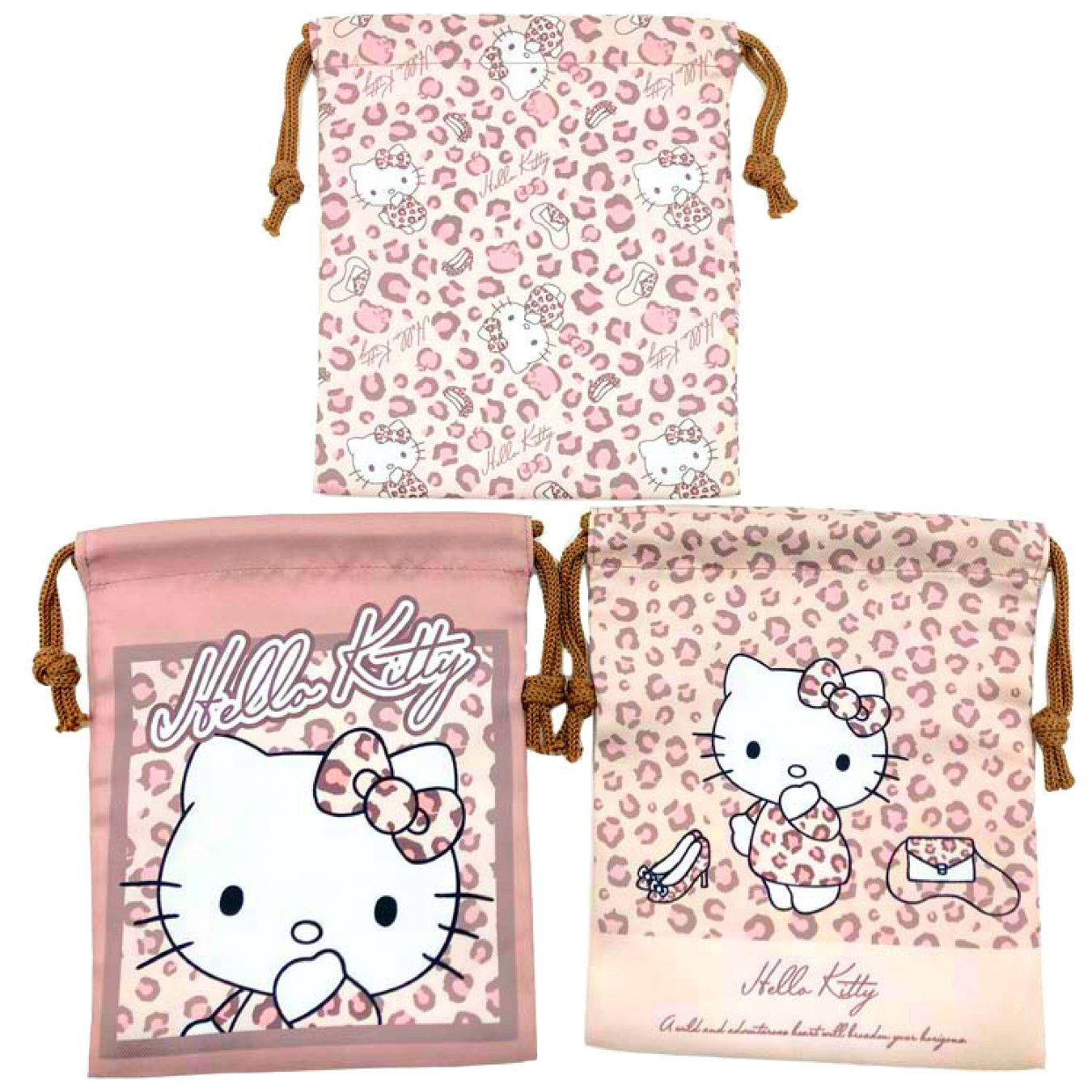 三款Hello Kitty豹紋束口袋不同設計日版Sanrio收納袋