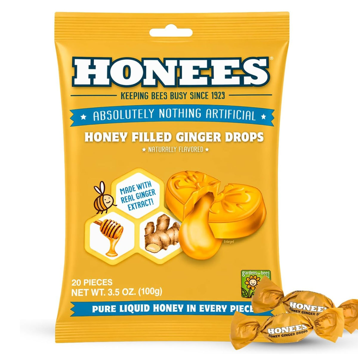 HONEES 薑蜂蜜止咳潤喉糖100g｜Honey & Ginger Drops｜20粒裝
