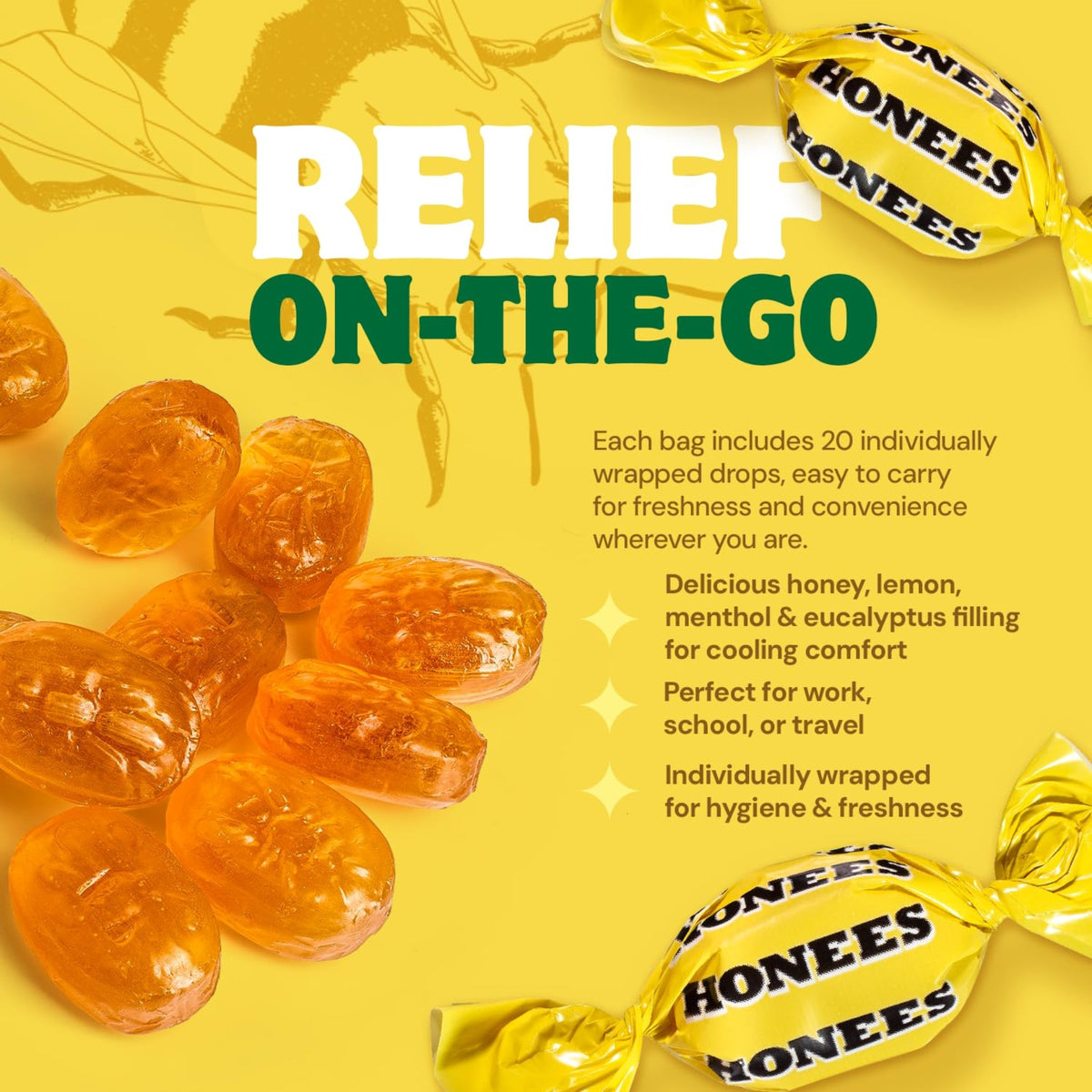 HONEES 檸檬蜂蜜止咳糖100g｜舒緩喉嚨不適｜Honey Lemon Cough Drops
