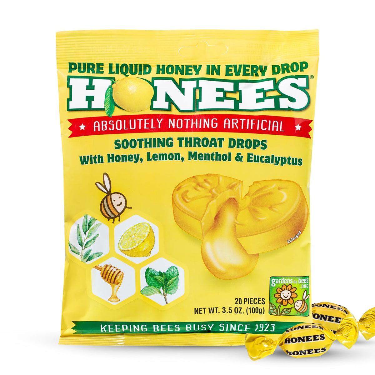 HONEES 檸檬蜂蜜薄荷桉樹止咳潤喉糖100g｜液體蜂蜜夾心｜意大利製
