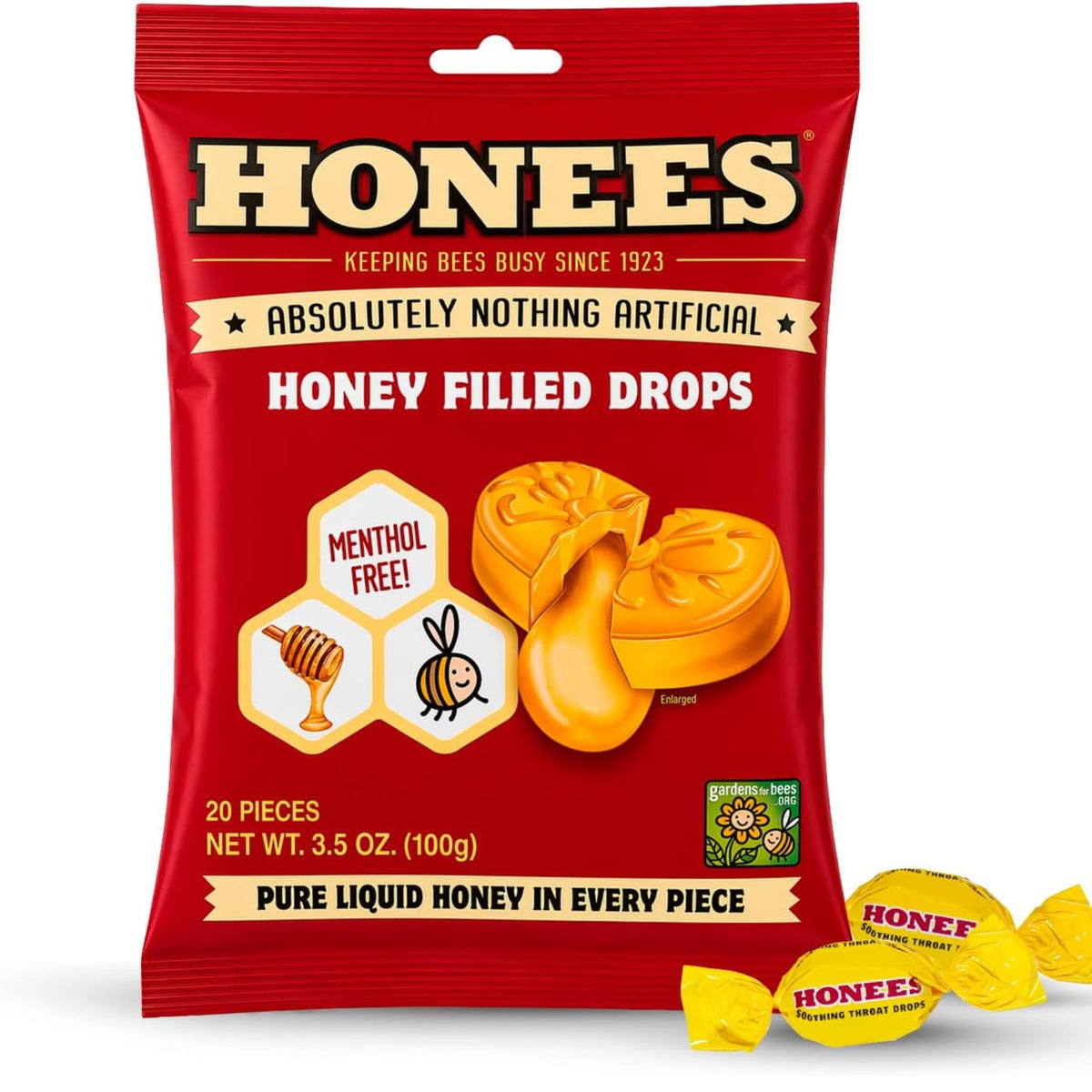 HONEES 天然止咳喉糖無薄荷蜜糖味｜20粒獨立包裝｜Original Honey Drops
