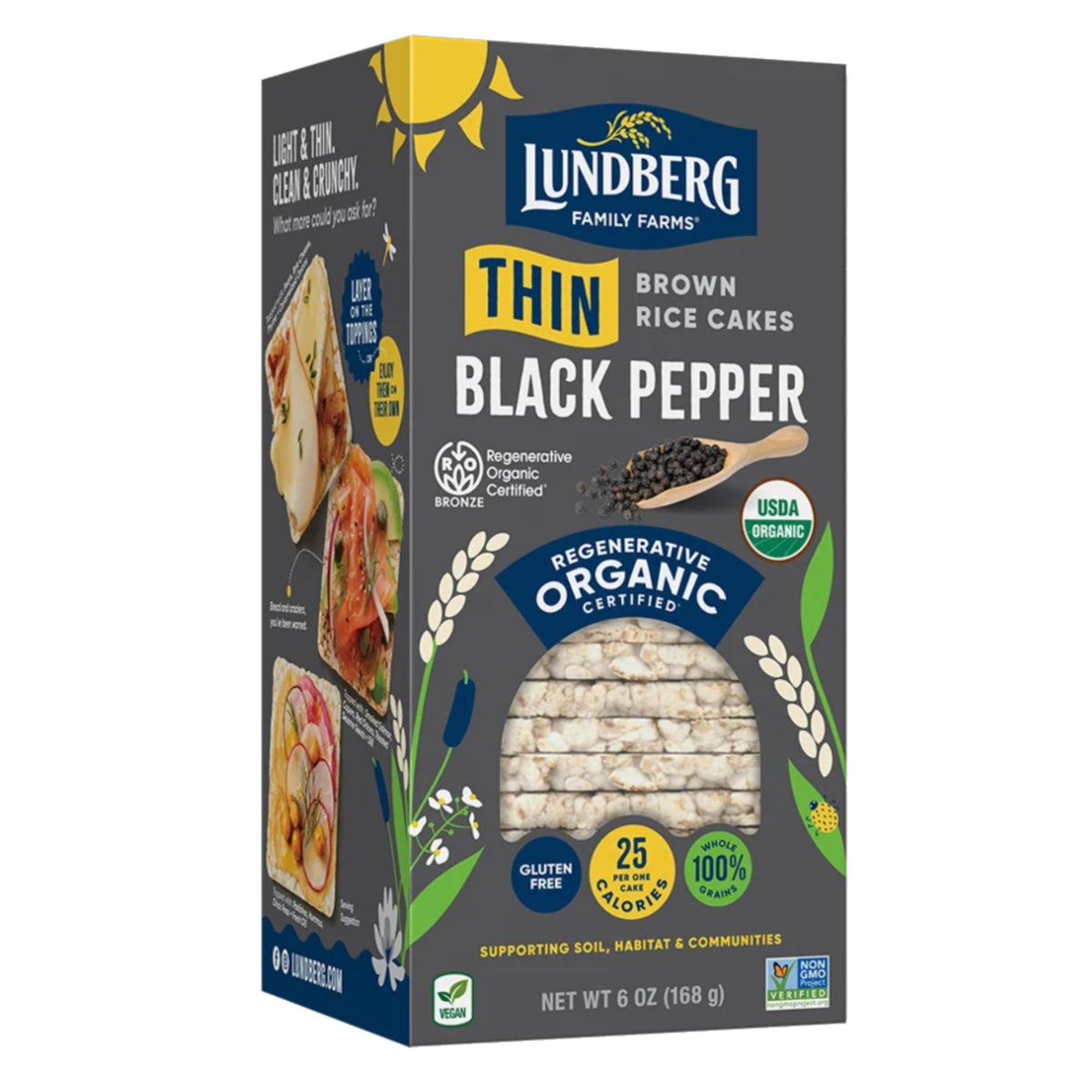 Lundberg 有機黑椒風味薄脆米餅168g｜Organic Cracked Black Pepper Thin Rice Cakes
