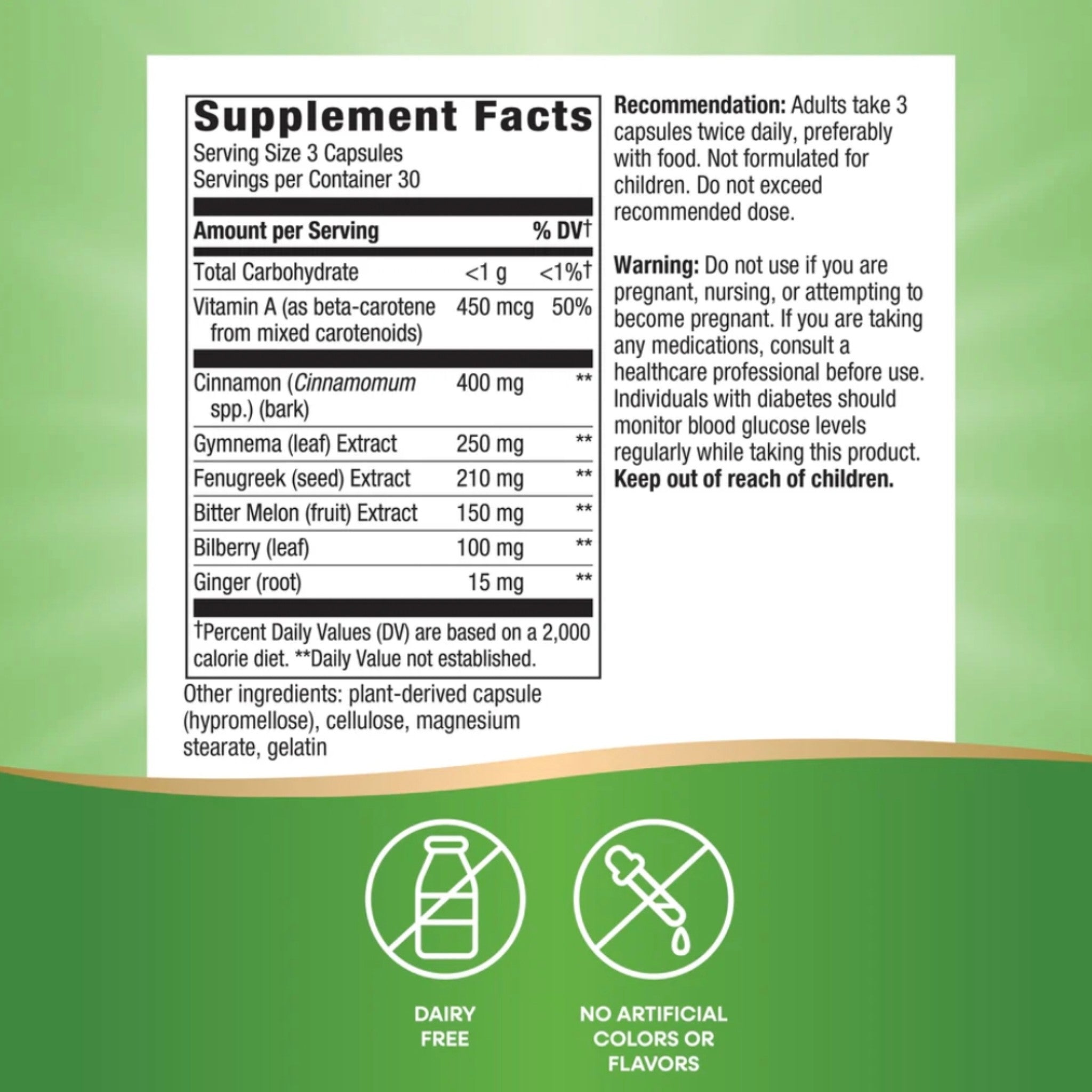 Nature's Way Blood Sugar Manager Supplement Facts 營養及草本成分標籤
