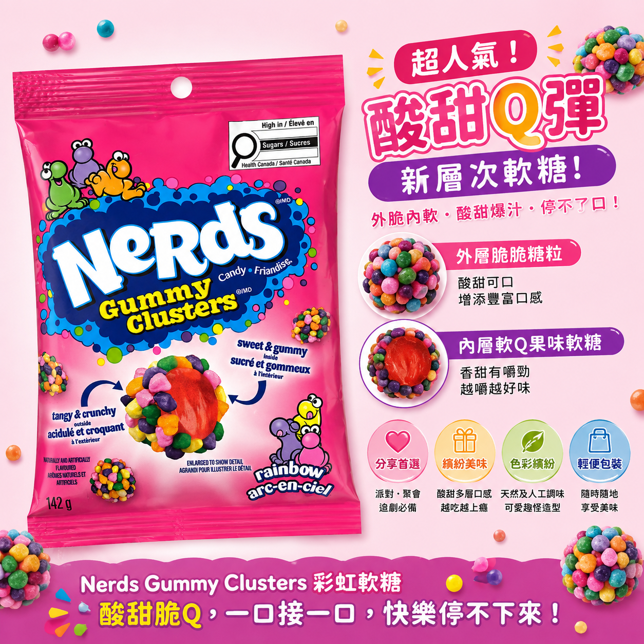 NERDS Gummy Clusters Rainbow彩虹味脆脆軟糖 美國創意糖果