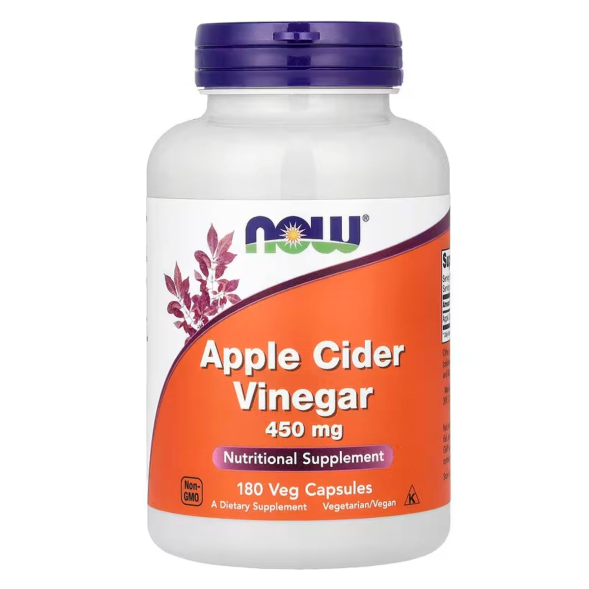 NOW Foods 蘋果醋 Apple Cider Vinegar 450mg 180粒素食膠囊正面產品圖

