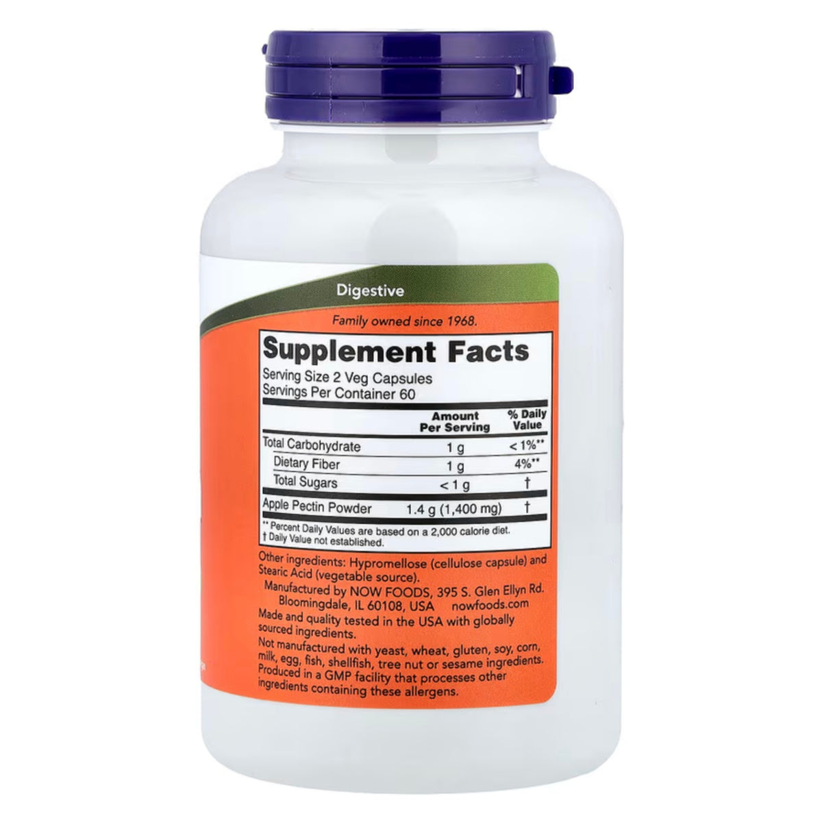 NOW Foods 蘋果果膠 Apple Pectin 700mg 120粒產品標籤及成分資料
