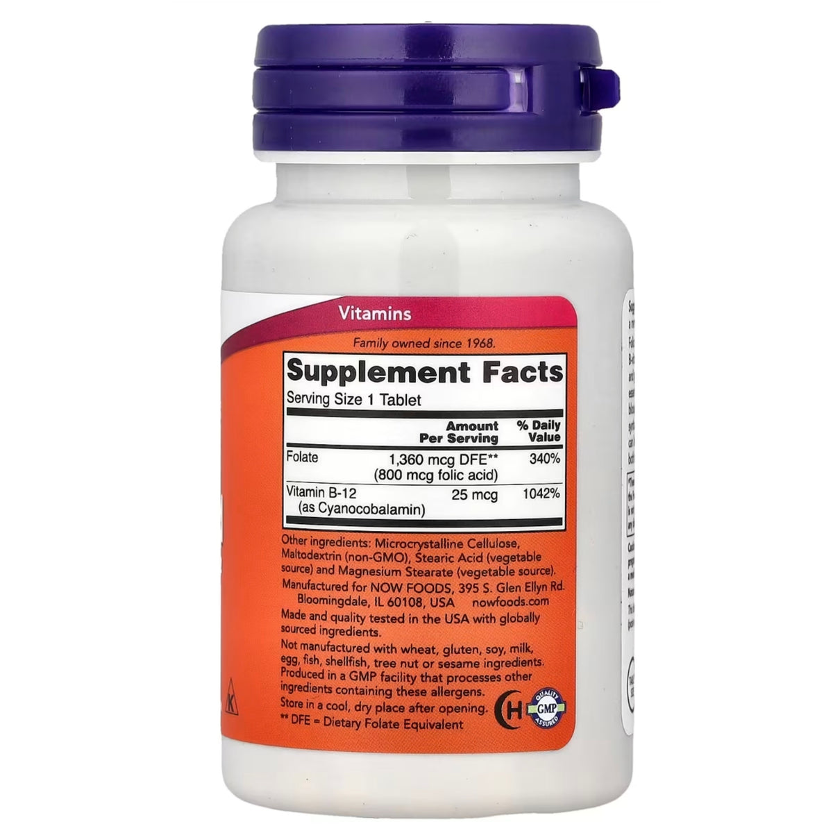 NOW Foods Folic Acid 葉酸 800 mcg 250粒裝美國營養補充品
