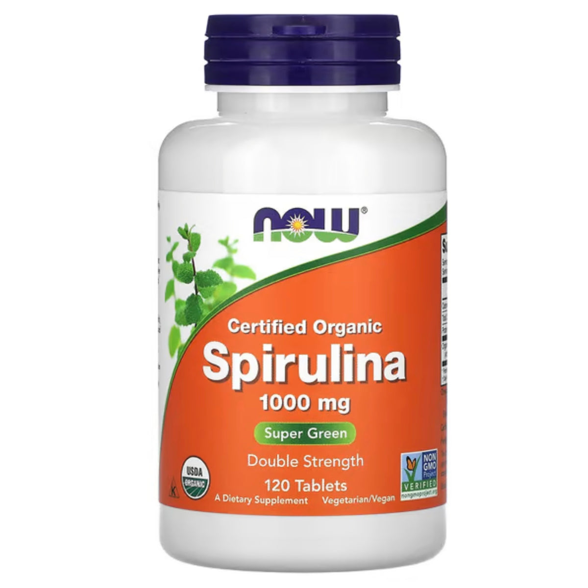 NOW Foods 有機螺旋藻1000mg 120粒｜Certified Organic Spirulina｜Double Strength