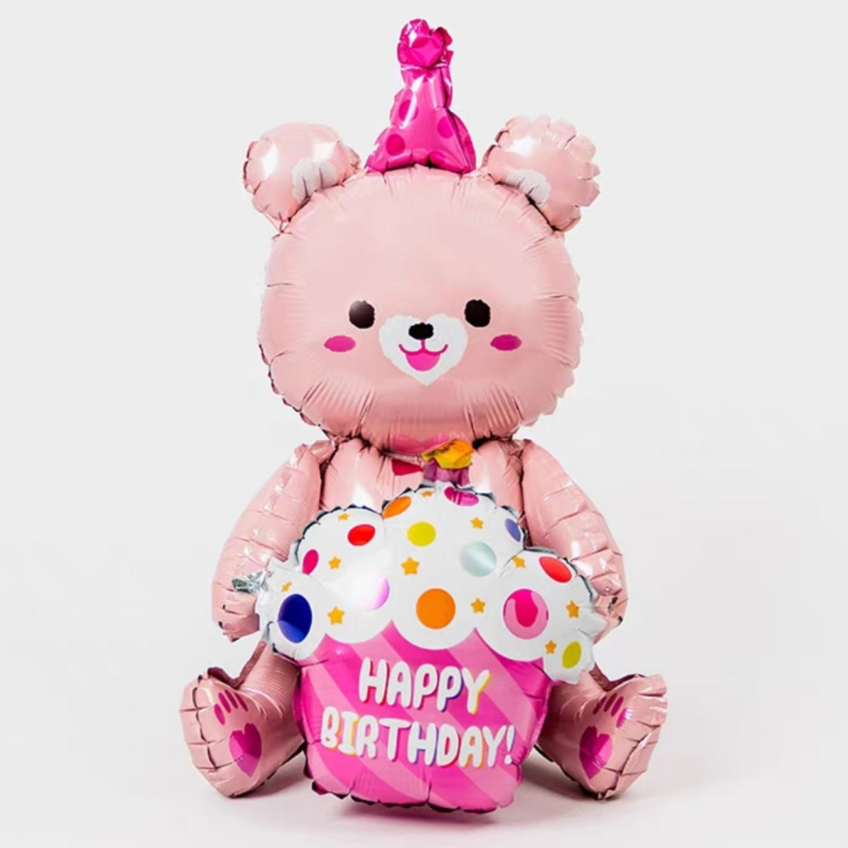 97x77cm粉紅小熊Happy Birthday大型造型生日氣球・杯子蛋糕生日派對佈置