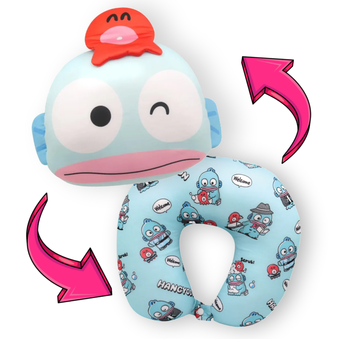 Sanrio HANGYODON 海怪 2合1 咕臣旅行頸枕｜人魚漢頓
