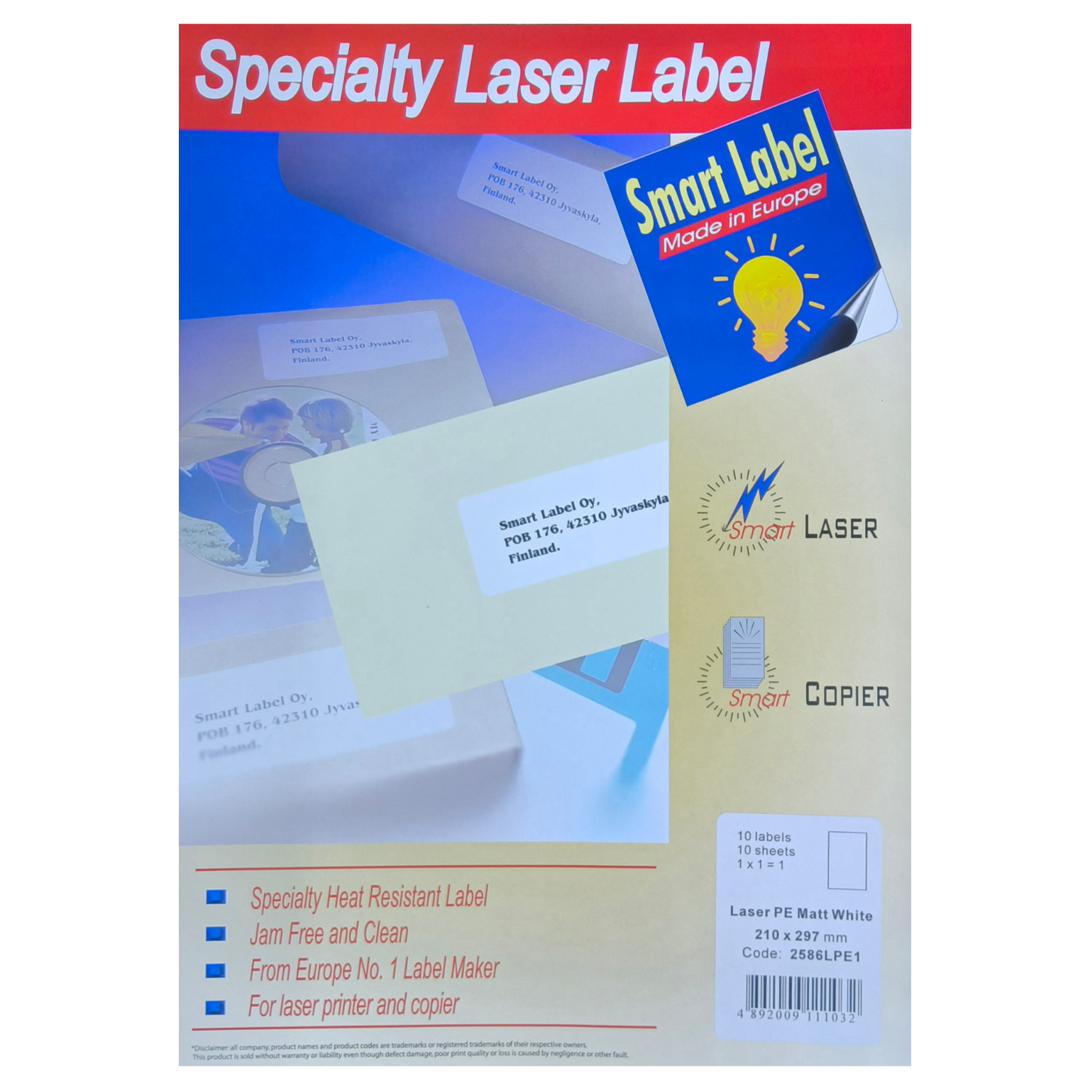 Smart Label防水白色雷射標籤紙A4 10張 自黏打印標籤紙 產品包裝標籤