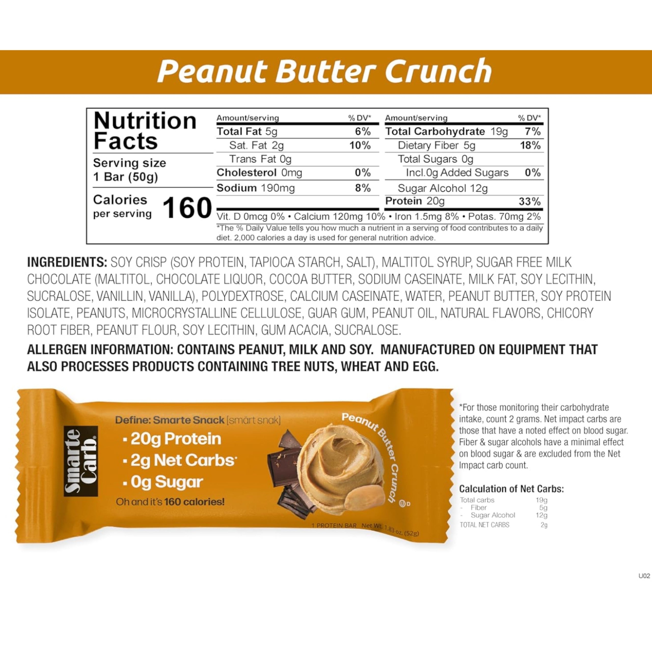 Smarte Carb Peanut Butter Crunch 52g 營養資料及高蛋白能量棒
