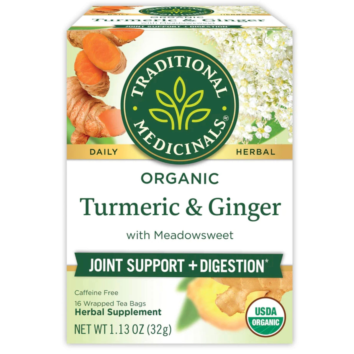 Traditional Medicinals Organic Turmeric Ginger Meadowsweet 有機薑黃生薑繡線菊茶無咖啡因16包
