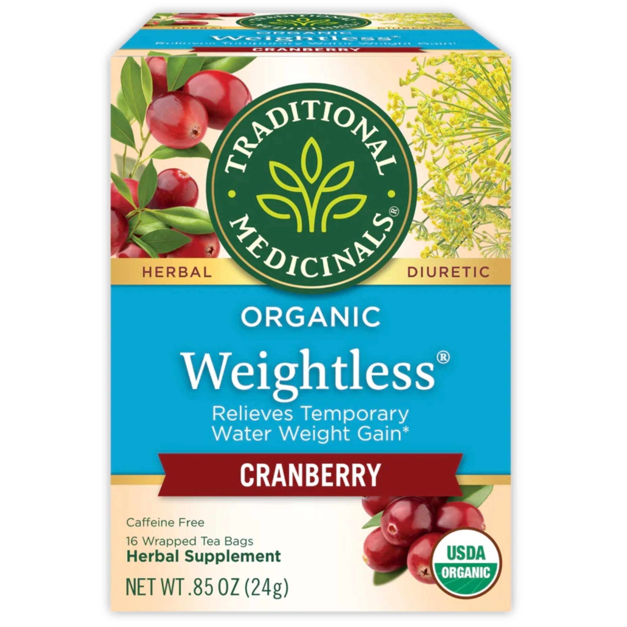 Traditional Medicinals Organic Weightless 蔓越莓纖體去水腫花茶16包｜有機無咖啡因
