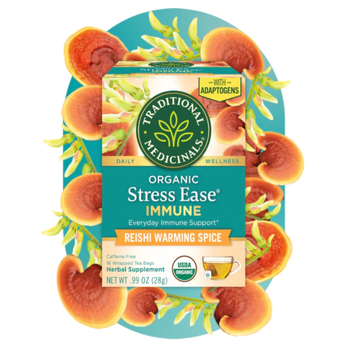 Traditional Medicinals Stress Ease Immune 溫熱靈芝香料有機無咖啡因草本茶16包
