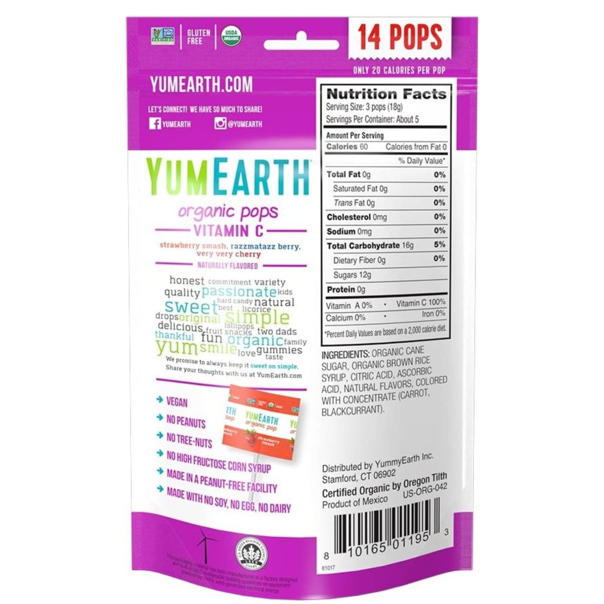 YumEarth Vitamin C Lollipops｜有機維生素C棒棒糖｜3款水果口味
