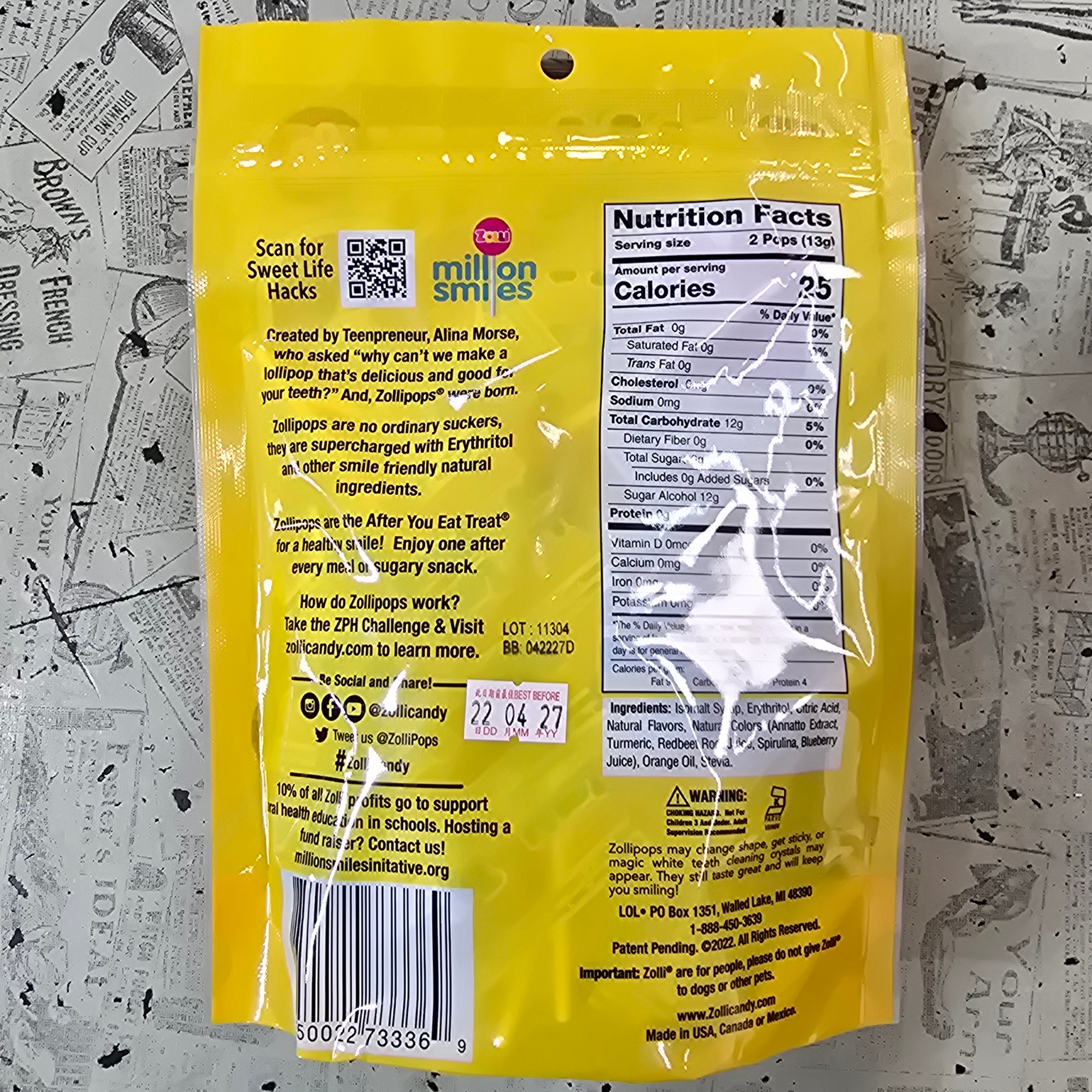 Zolli Pops 無糖棒棒糖綜合水果口味 147g 美國製獨立包裝