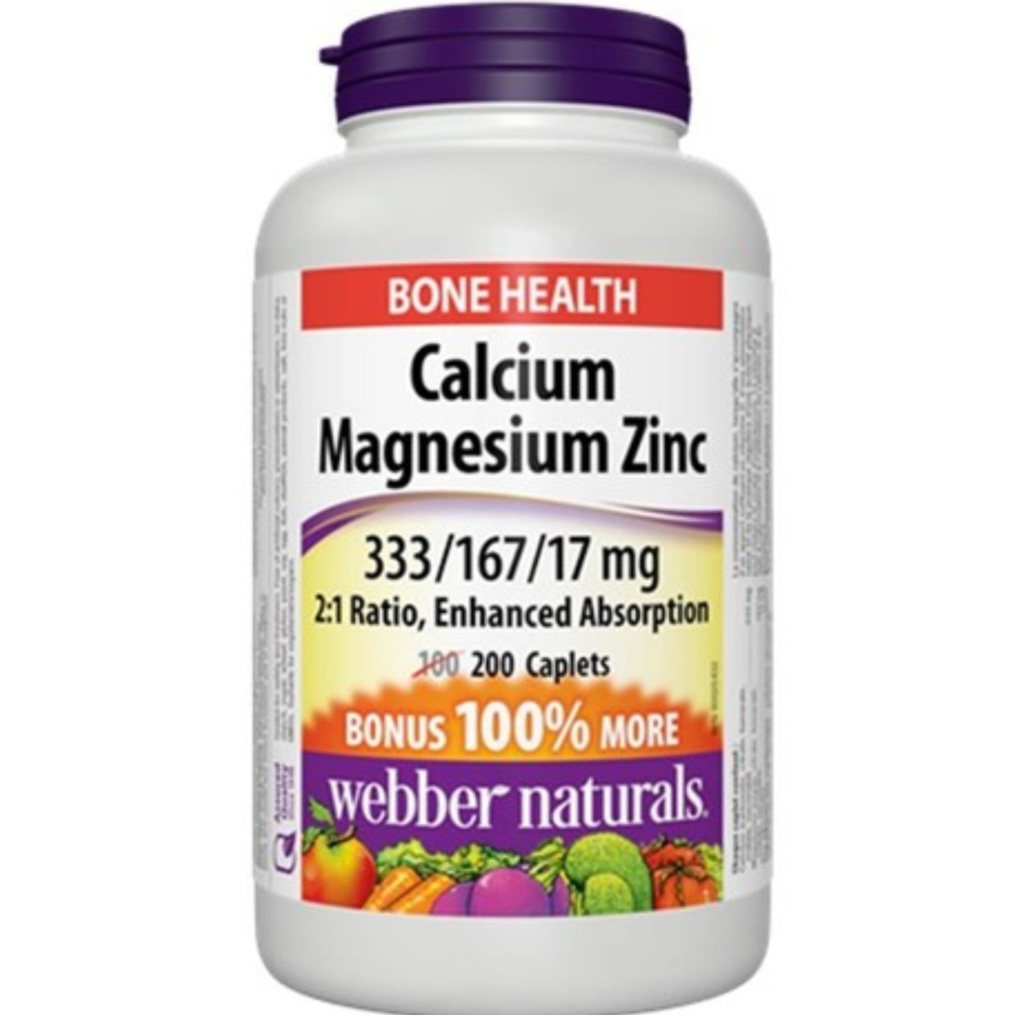 Webber Naturals 強效吸收 鈣鎂鋅片 (200粒裝)