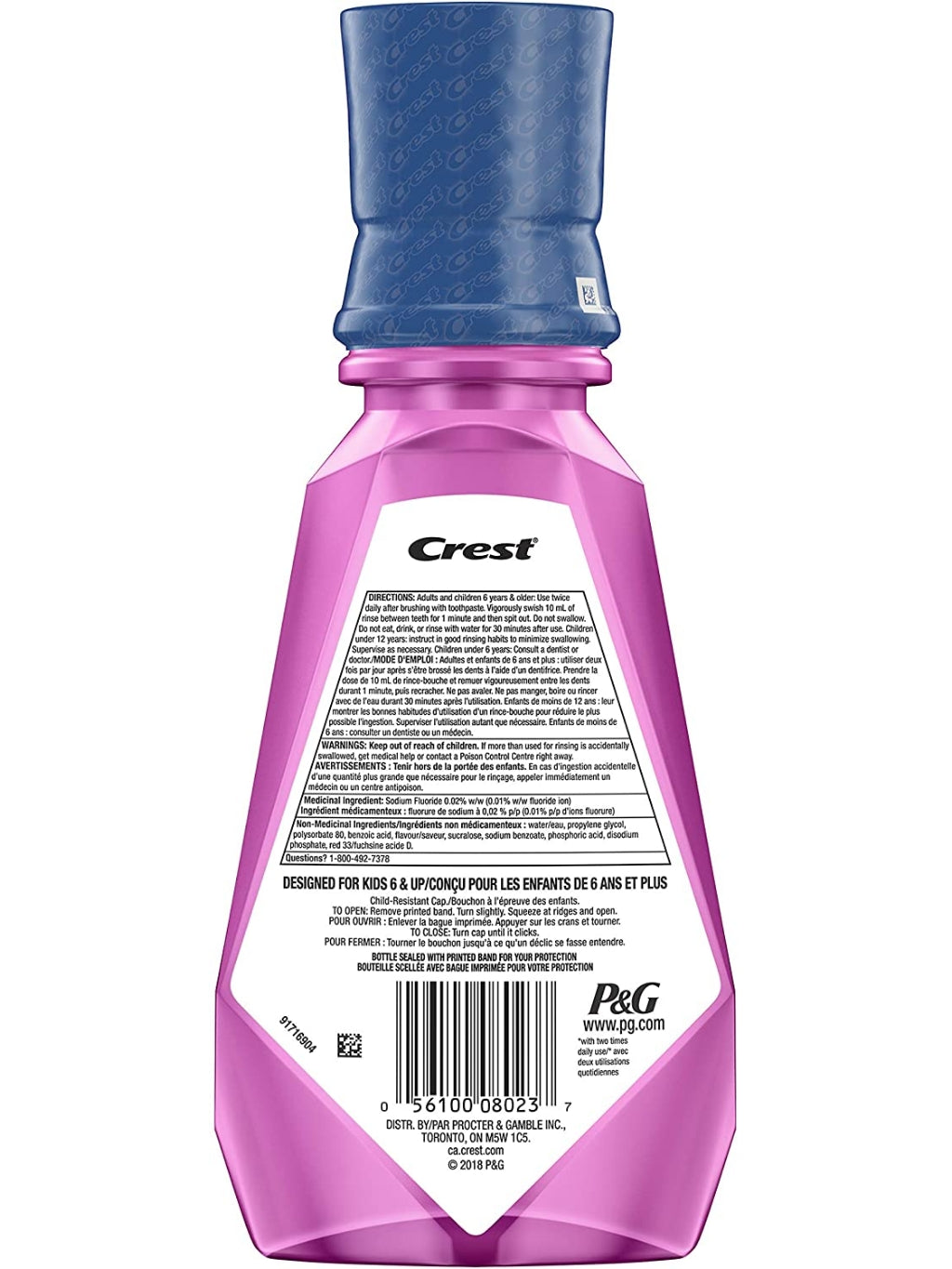 美國制Crest,無酒精,兒童漱口水,士多啤梨味 500ml