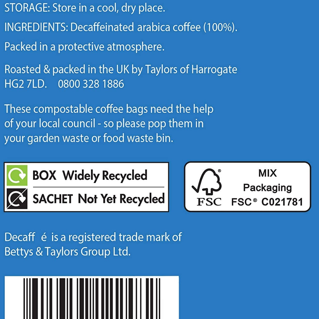 Taylors of Harrogate Decaffé 咖啡包75g｜10包獨立裝｜英國咖啡

