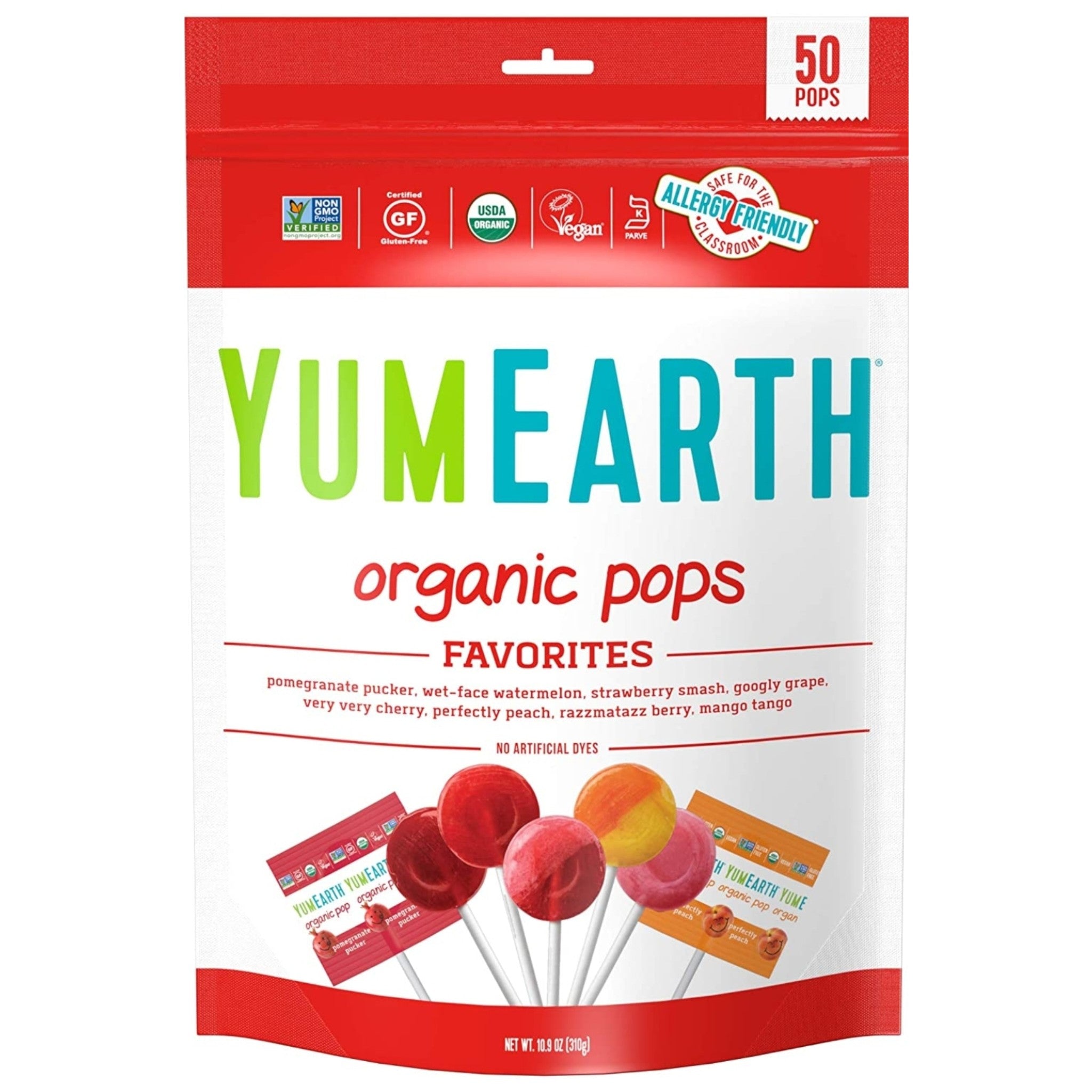 Yum Earth 有機無麩質棒棒糖-雜錦水果 (50枝裝)